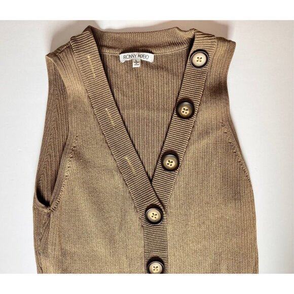 Ronny Kobo Elanna Button Front Midi Bodycon Dress Khaki Brown Size Large - Picture 5 of 9